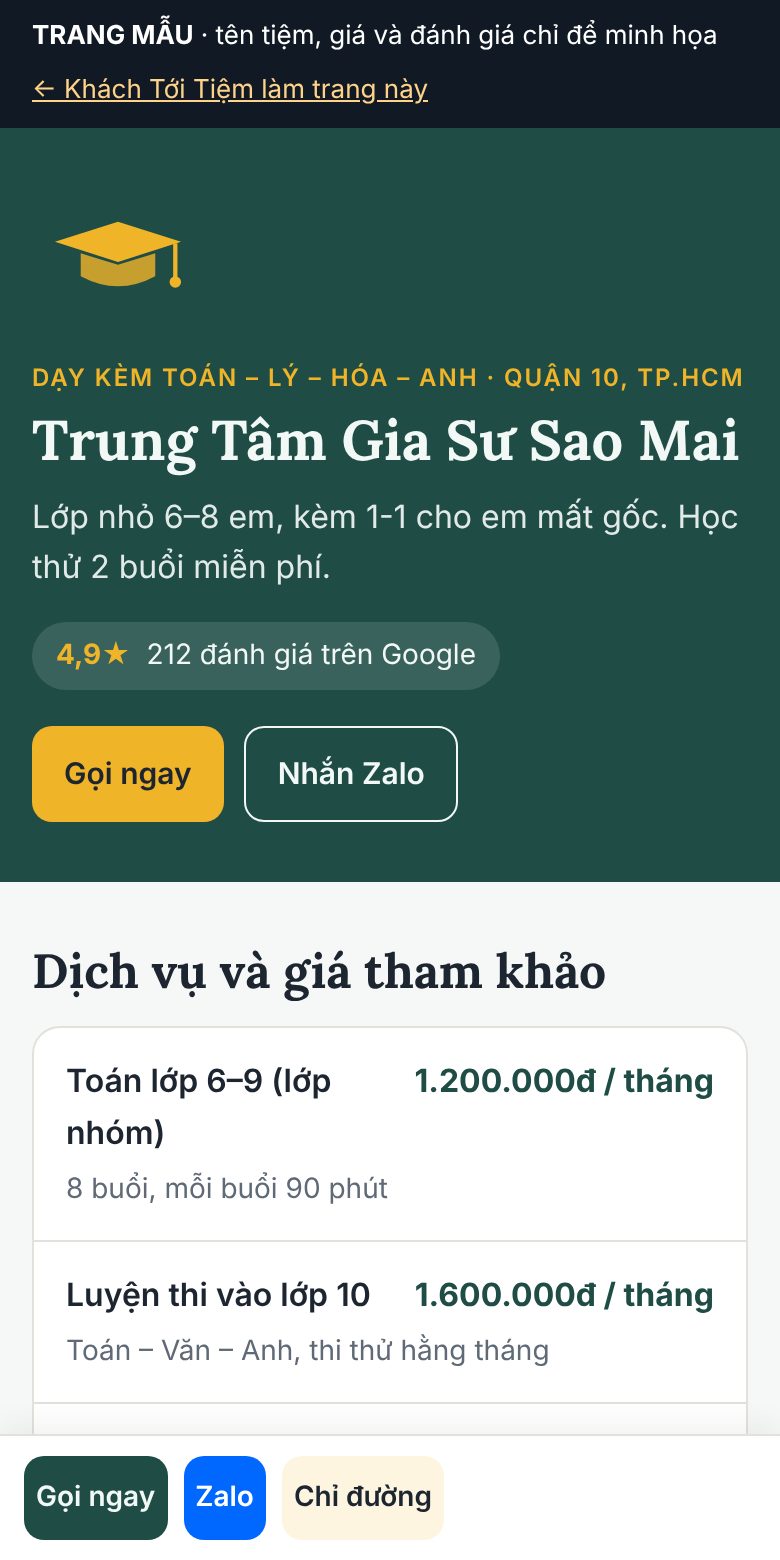Trang mẫu Trung tâm học thêm